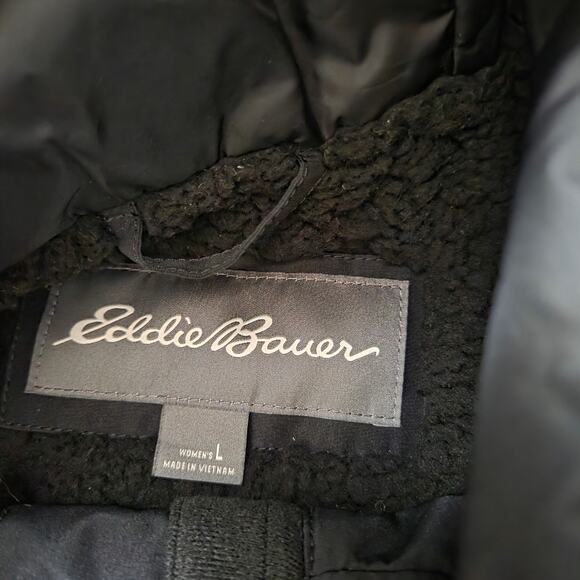 Eddie Bauer Black Waterproof Rainfoil Rain Coat Parka Adventure Outdoors L EUC - Picture 7 of 9